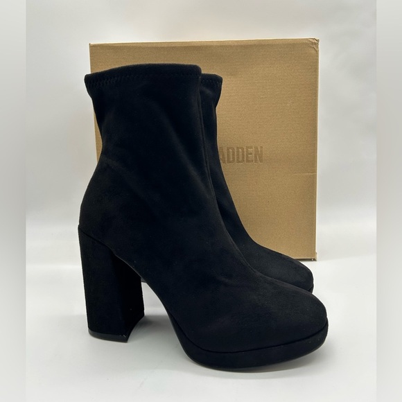 Steve Madden Macayla Black Fabric Upper Block Heel Boots Women’s 9.5M NIB - Picture 10 of 10